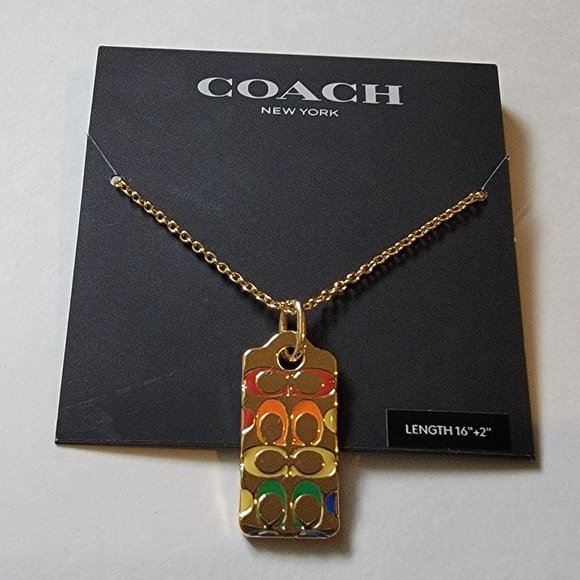Coach Signature Quilted C Tag Enamel Pendant Necklace - Picture 2 of 7